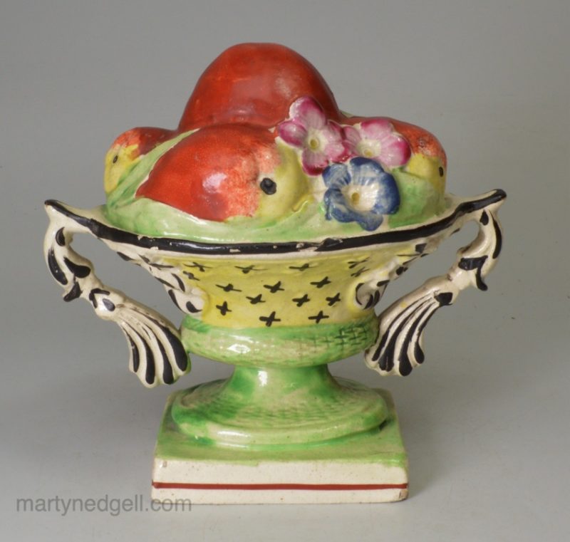 Staffordshire pearlware pottery basket of fruit, circa 1820