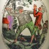 Creamware pottery jug decorated with a print of 'an English JACK-TAR giving MONSIEUR a drubbing', circa 1800