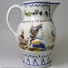 Prattware pottery commemorative jug moulded with Admiral Duncan and Captain Trolop (sic), circa 1800