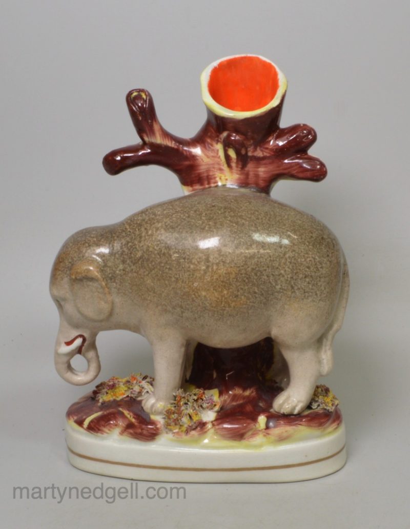 Staffordshire pottery elephant spill vase, circa 1860