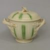 Creamware pottery sugar bowl and cover decorated with green under the glaze, circa 1770