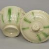 Creamware pottery sugar bowl and cover decorated with green under the glaze, circa 1770