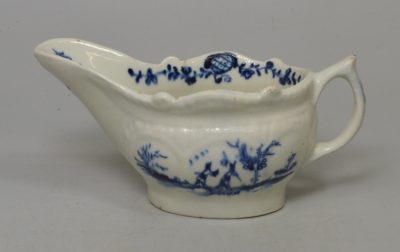 Lowestoft porcelain sauce boat painted in blue, circa 1765