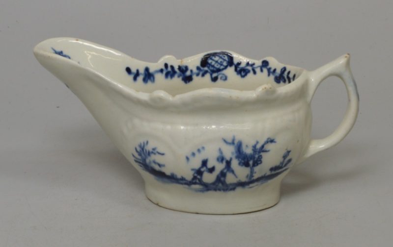 Lowestoft porcelain sauce boat painted in blue, circa 1765