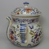 Bristol delft blue, red and green posset pot, circa 1720