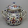 Bristol delft blue, red and green posset pot, circa 1720