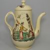 Creamware pottery coffee pot decorated with overglaze enamels, dated 1769