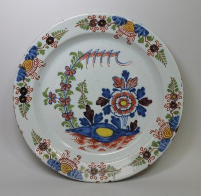 Large London delft polychrome plate, circa 1750