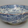 Large diameter Liverpool delft bowl decorated in blue with a bird on a fence, circa 1750
