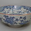 Large diameter Liverpool delft bowl decorated in blue with a bird on a fence, circa 1750