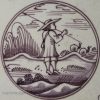 Dutch Delft tile painted in manganese with a shepherd, circa 1750