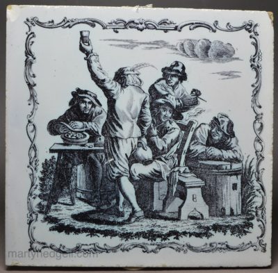 Liverpool delft tile decorated in Sadler print, circa 1765 - 1775