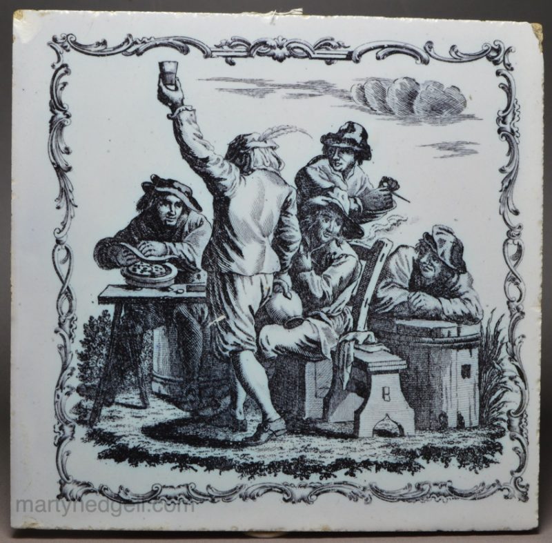 Liverpool delft tile decorated in Sadler print, circa 1765 - 1775