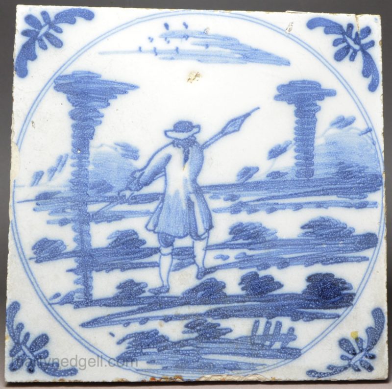 Bristol delft tile decorated with a man with a spear, circa 1740