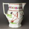 Pearlware pottery jug decorated with Farming implements over the glaze, circa 1820