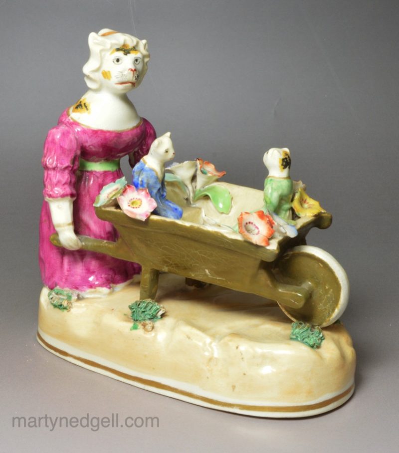 Staffordshire porcelain model of a cat and two kittens, circa 1830 Alcock Pottery
