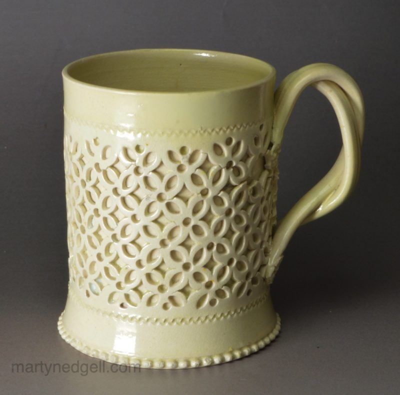 Creamware pottery recalculated mug, circa 1775
