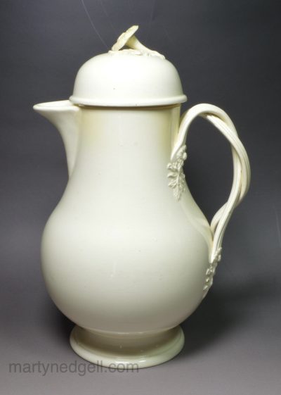 Creamware pottery chocolate pot and cover, circa 1790