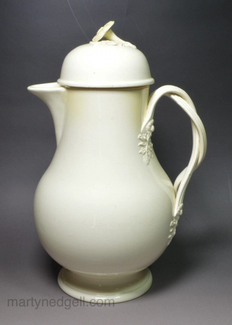 Creamware pottery chocolate pot and cover, circa 1790