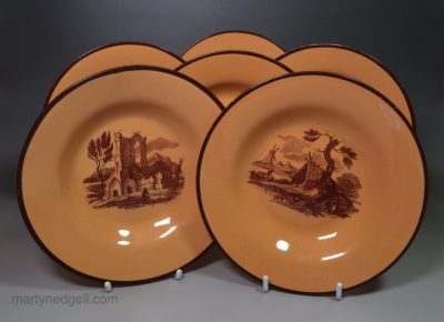 Set of six small Don Pottery chalcedony plates, circa 1820