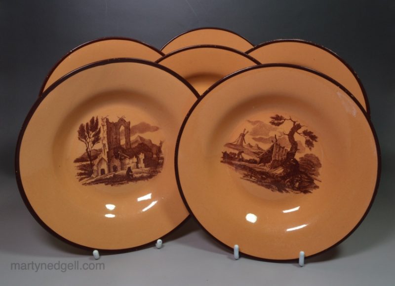 Set of six small Don Pottery chalcedony plates, circa 1820