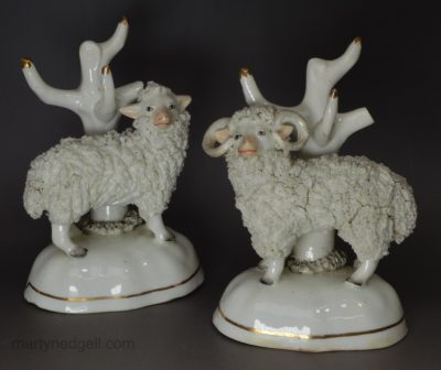 Pair of Staffordshire porcelain sheep, circa 1840