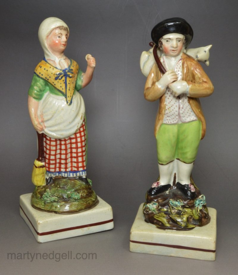 Pair of Staffordshire pearlware figures, 'Lost Sheep Found and Lost Coin Found, circa 1820