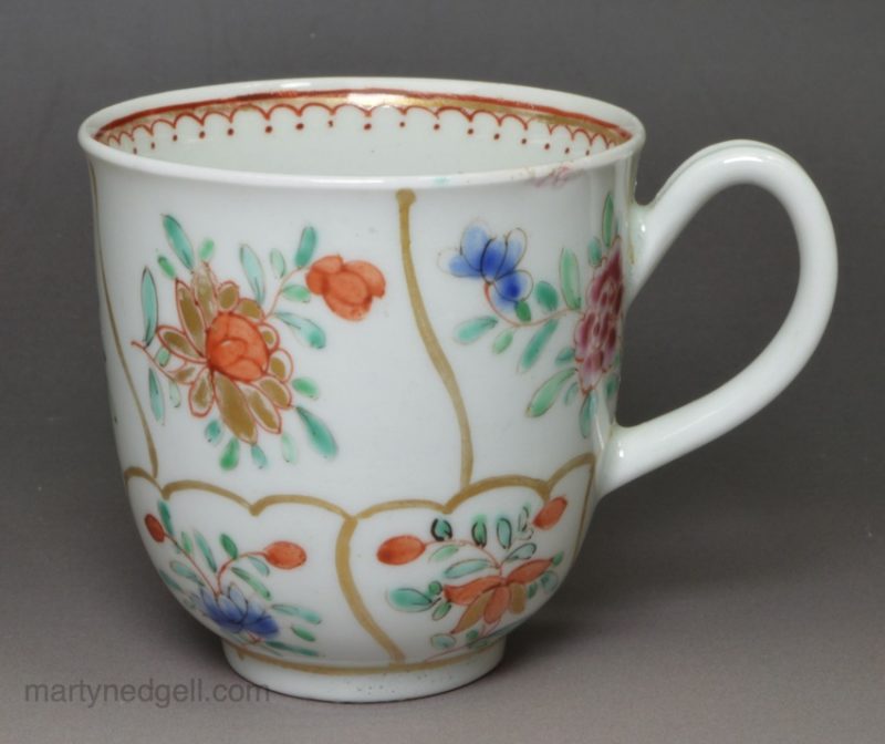 Worcester porcelain polychrome coffee cup, circa 1770