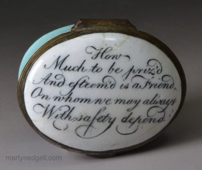 Bilston enamel patch box, circa 1780