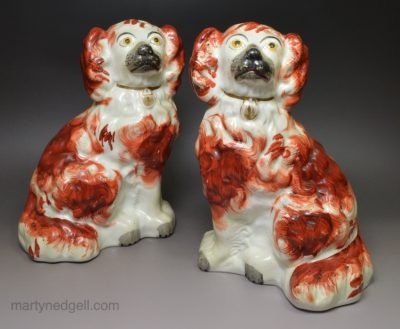 Pair of Staffordshire spaniels, circa 1860