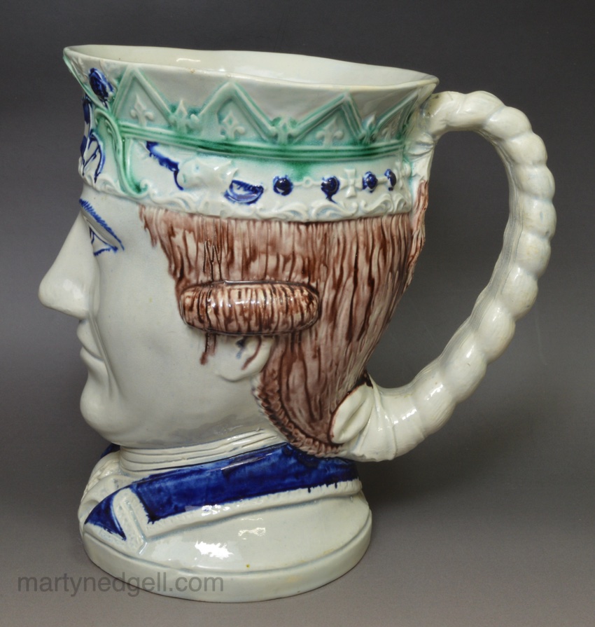 Large pearlware pottery Admiral Lord Rodney mug with underglaze decoration, circa 1795