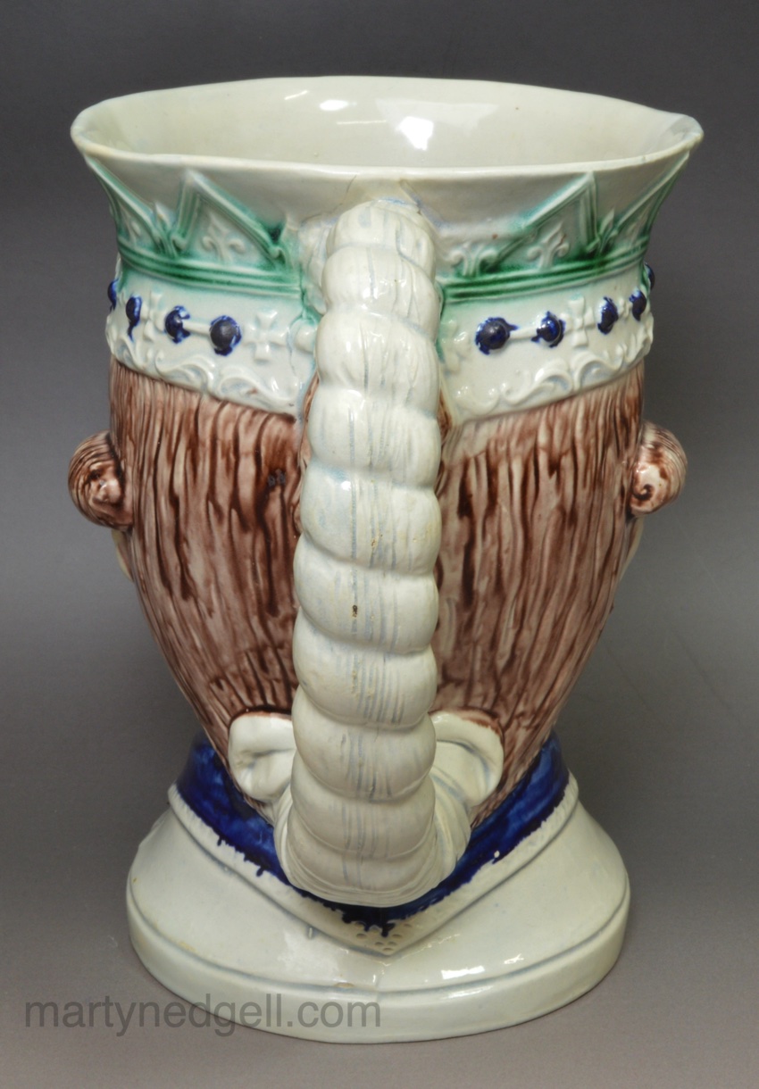 Large pearlware pottery Admiral Lord Rodney mug with underglaze decoration, circa 1795