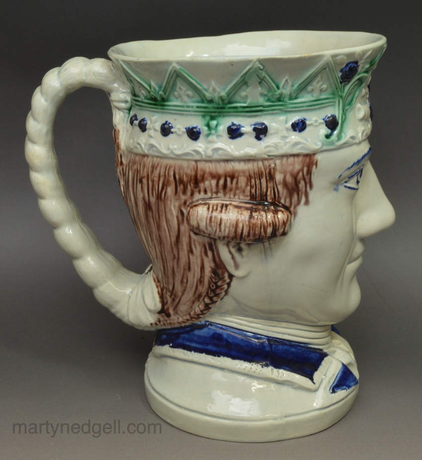 Large pearlware pottery Admiral Lord Rodney mug with underglaze decoration, circa 1795