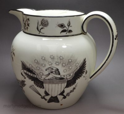 Pearlware pottery jug made for the American market 'Sailor's Farewell', circa 1820