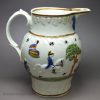 Small prattware pottery moulded jug 'Military Review', circa 1810
