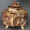 Creamware pottery teapot decorated with Whieldon type colour under the glaze, circa 1770