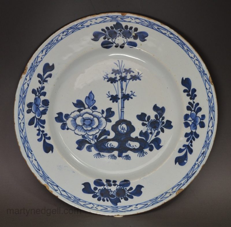 London delft plate, circa 1750