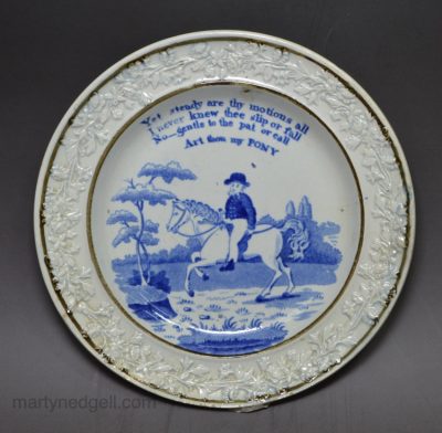 Pearlware pottery child's plate 'Art though my PONY', circa 1820