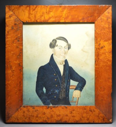 Naive watercolour of a young man, circa 1830
