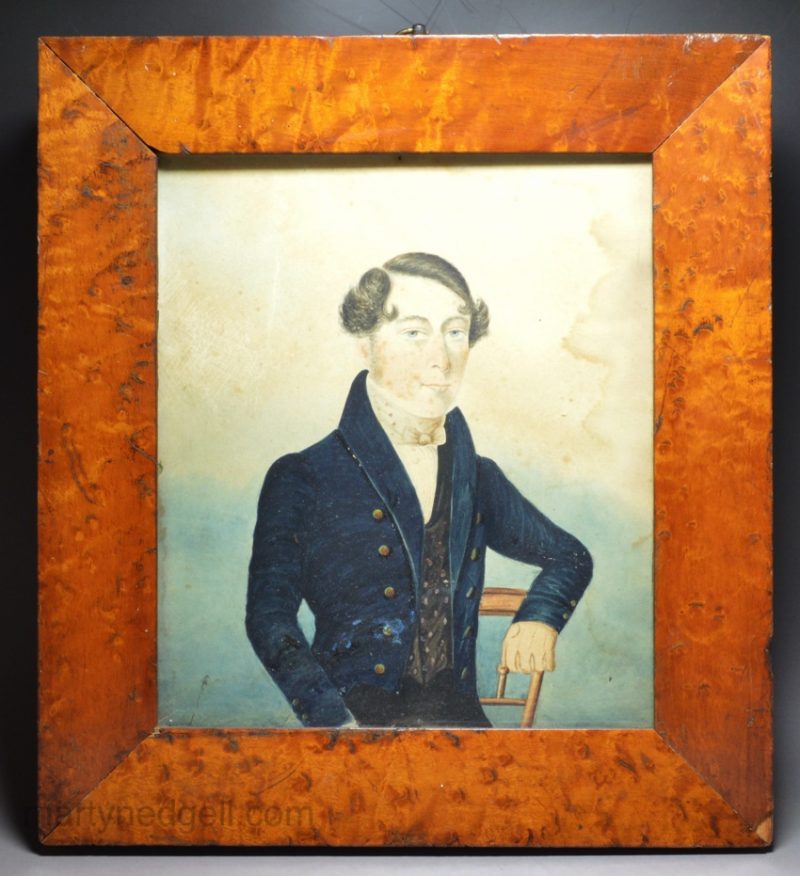 Naive watercolour of a young man, circa 1830