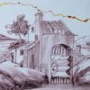 London delft tile decorated with a water mill, circa 1750