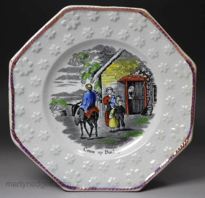 Pearlware pottery child's plate 'Come up Donkey', circa 1840