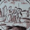London delft biblical tile, Jacob and Rebecca at the well, circa 1760