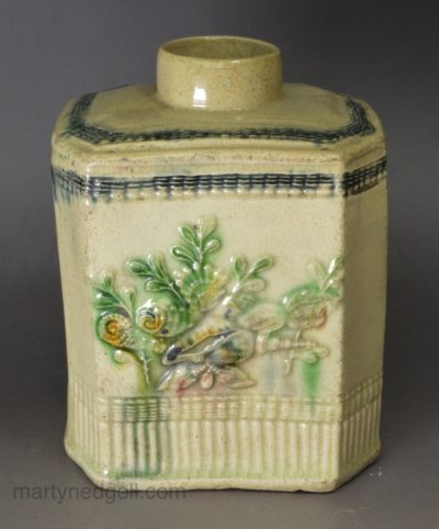 Creamware pottery tea canister, circa 1770, Greatbatch Pottery Staffordshire