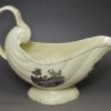 Creamware pottery sauce boat decorated with bucolic prints, circa 1780, possably Wedgwood