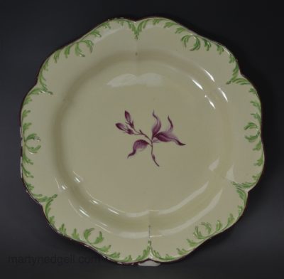 Creamware pottery plate with James Bakewell type enamel decoration, circa 1770 Wedgwood