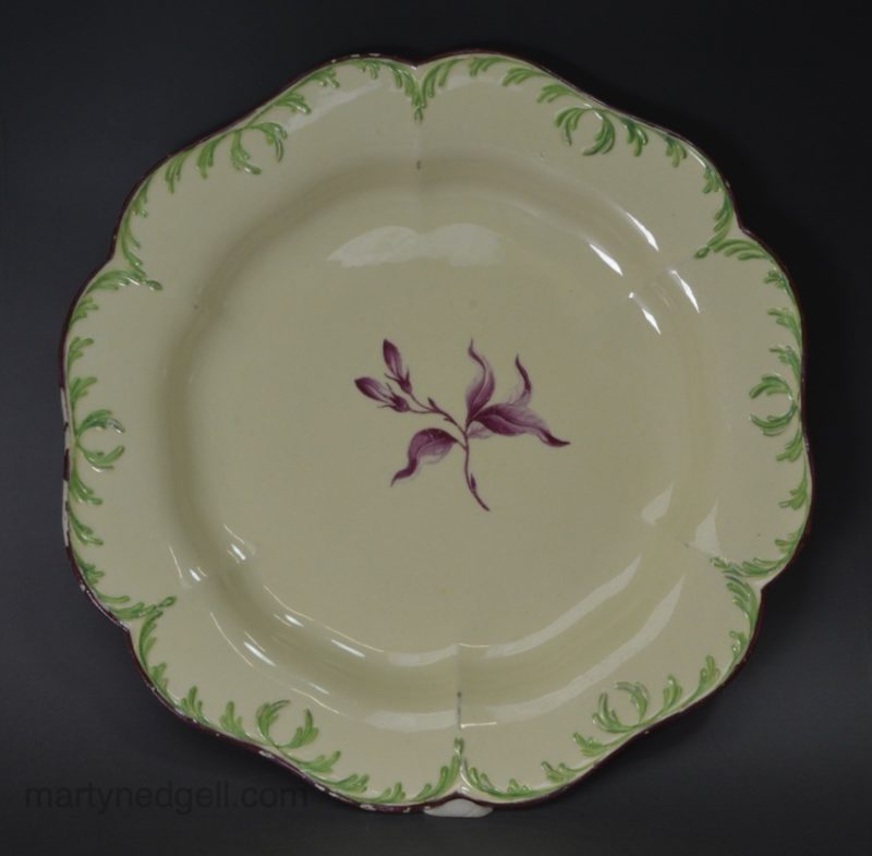 Creamware pottery plate with James Bakewell type enamel decoration, circa 1770 Wedgwood