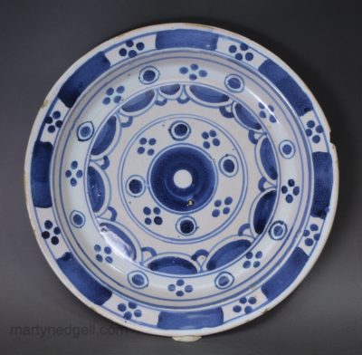 London delft pancake plate, circa 1740