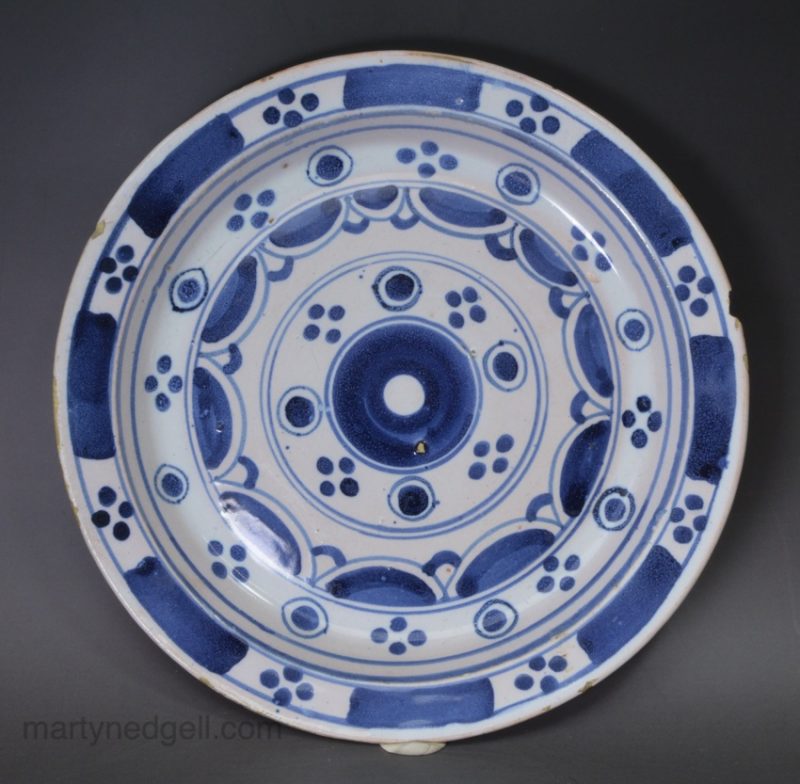London delft pancake plate, circa 1740