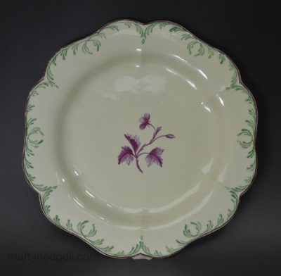 Creamware pottery plate with James Bakewell type enamel decoration, circa 1770 Wedgwood